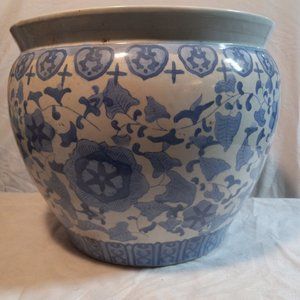 1920s Blue and White Ceramic Jardinière/Planter Pot